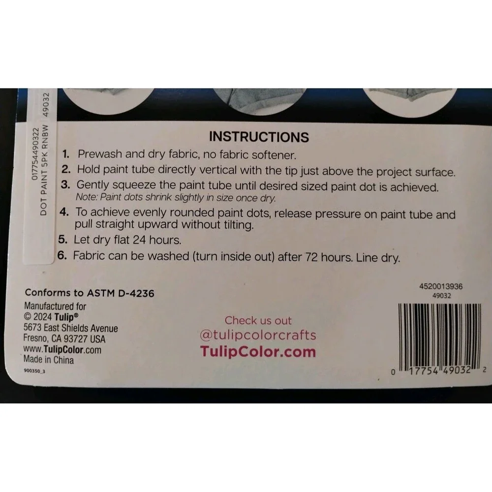 Tulip 3D Dot Paint, Rainbow 5-Pack, Dimensional Fabric Paint - NEW